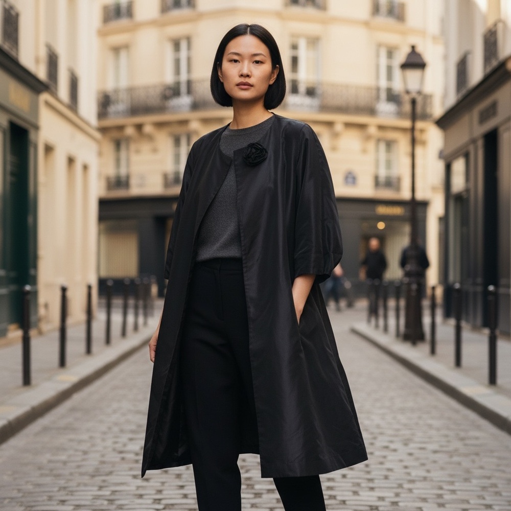 NICOLE FARHI Black Trench Coat